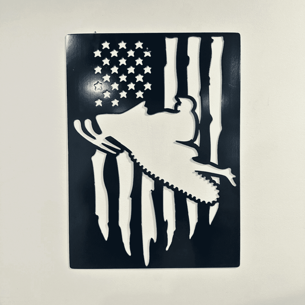 Metal Art Depicting Snowmobile and American Flag
